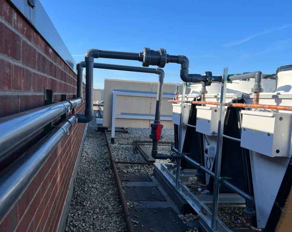 Rooftop industrial chiller unit repaired by PBK HVAC and Mechanical